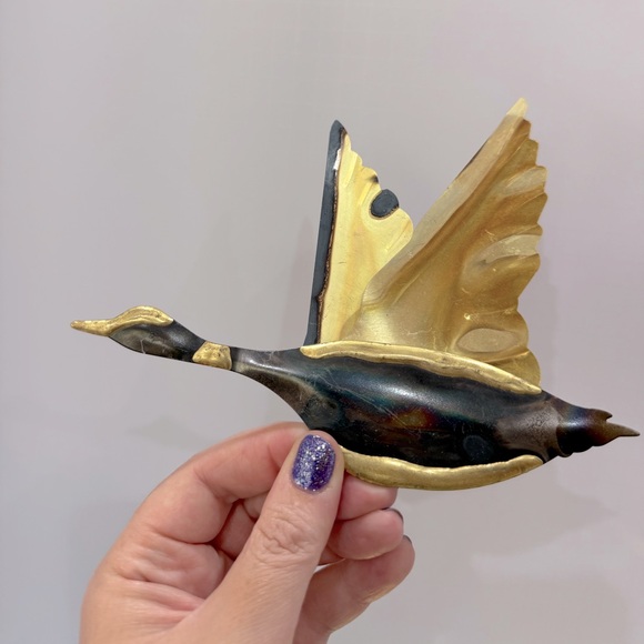 Brass and metal Gold and Black mid century modern Bird Wall Decor Set of three - Picture 3 of 9